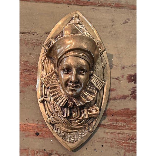 Vintage H. Vankruck Dutch Cast Brass Pierrot Jester Wall Pockets — Pair For Sale - Image 4 of 11