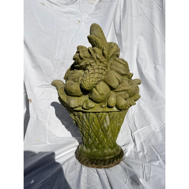 Rustic Antique Cast Stone Vegetable Basket Garden Sculpture For Sale - Image 3 of 7