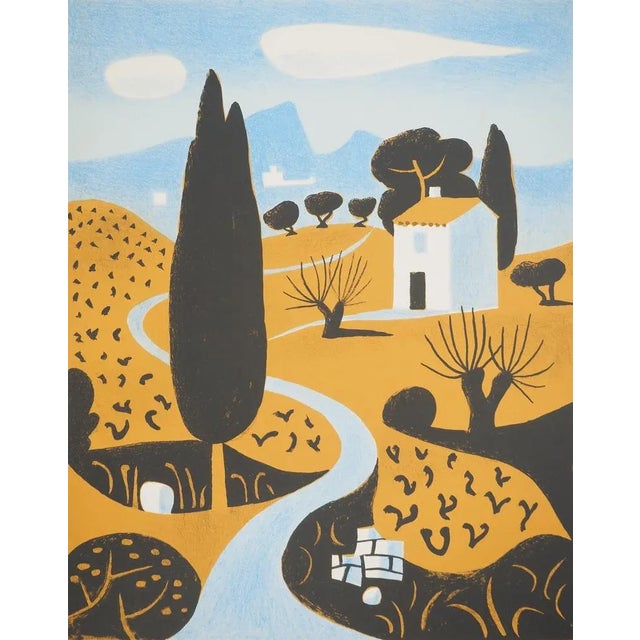 Modern Jean Hugo, Landscape of Provence with Cypresses, Original Signed Lithograph For Sale - Image 3 of 6