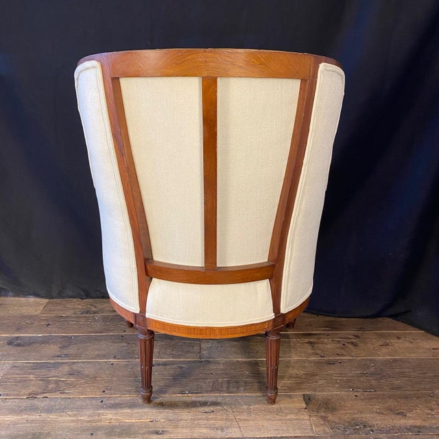 French Louis XVI Style Two Piece Bergere Chair and Ottoman -Set of 1 For Sale - Image 9 of 12