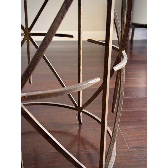 Hollywood Regency Gold Leaf Wrought Iron Side Table Black Stone Granite Top Vintage Geometric Metal Starburst Accent Drink Table Arturo Pani Style For Sale In Los Angeles - Image 6 of 12