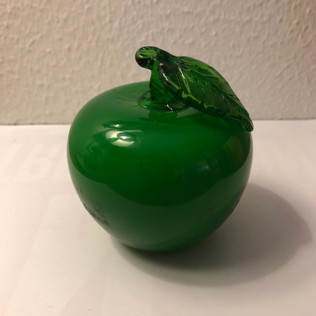 Glass Green Glass Apple Paper Weight For Sale - Image 7 of 7