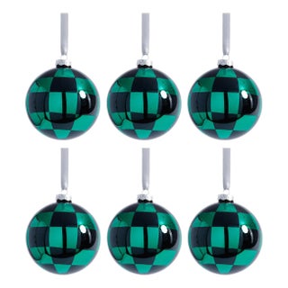 Checkered Ball Ornaments, Set of 6, 4" For Sale
