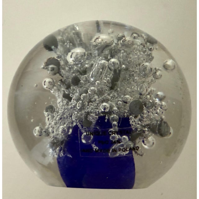 Vintage F&C Art Glass Paperweight made in Poland featuring Erupting Bubbles encased in a clear glass dome. It is in...