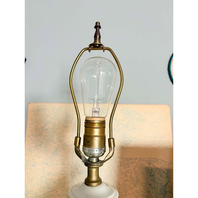 Metal Mid-Century Celadon Ceramic Lamp - Hollywood Regency Gold Greek Key For Sale - Image 7 of 7