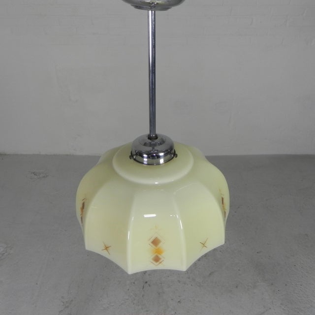 Art Deco Pendant Lamp with Glass Decagonal Shade, 1930s For Sale - Image 11 of 18