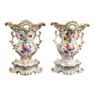 Fontainebleau Rococo Porcelain Vases from Jacob Petit, 1840, Set of 2 For Sale