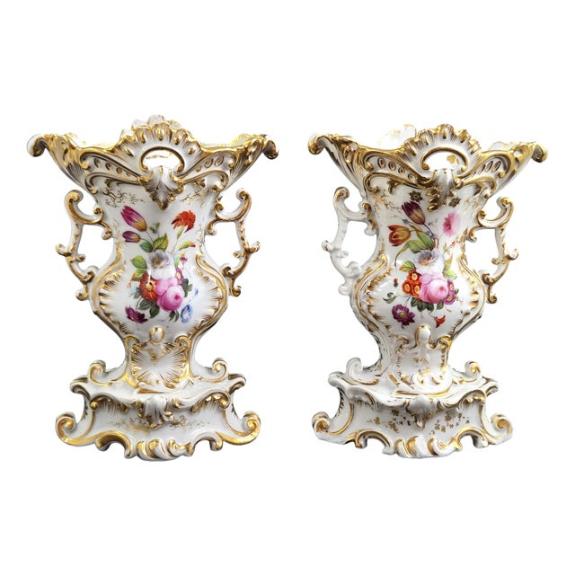 Fontainebleau Rococo Porcelain Vases from Jacob Petit, 1840, Set of 2 For Sale
