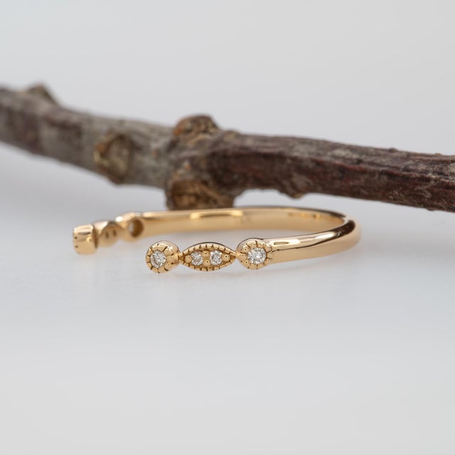 Gold Stackable Natural Diamond Open Band in 14k Yellow Gold For Sale - Image 8 of 11