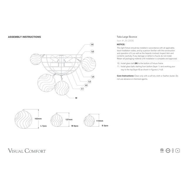 Julie Neill for Visual Comfort Signature Talia Large Sconce in Gild with Clear Swirled Glass For Sale - Image 9 of 10