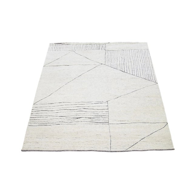 Contemporary 2020s Handmade Ivory Modern Wool Rug Morocan Style by Apadana For Sale - Image 3 of 8
