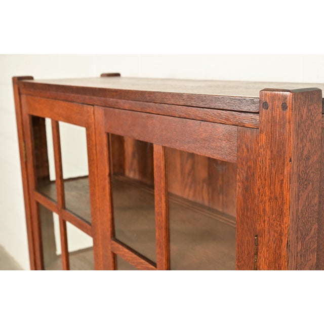 Wood Charles Stickley Antique Mission Oak Arts & Crafts Bookcase Cabinet, Circa 1910 For Sale - Image 7 of 14