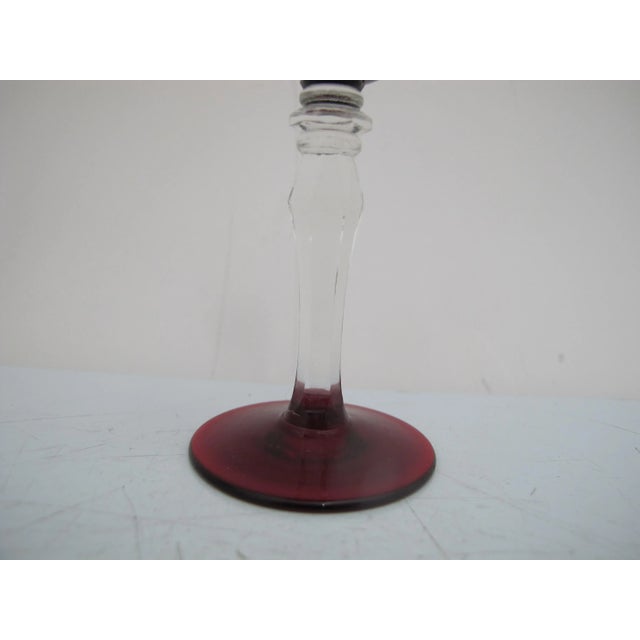 Vintage Bohemian Ruby Red Dainty Cut Glass Flower Aperitif Cordial Glass Pair For Sale In Portland, OR - Image 6 of 7