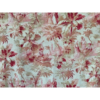 Antique French Fabric With Exotic Printed Toile Pattern c1860 For Sale