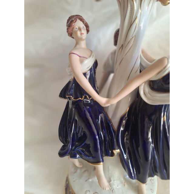 1940s Vintage Neoclassical Porcelain Figural Compote – Cobalt & Gilt For Sale - Image 5 of 9