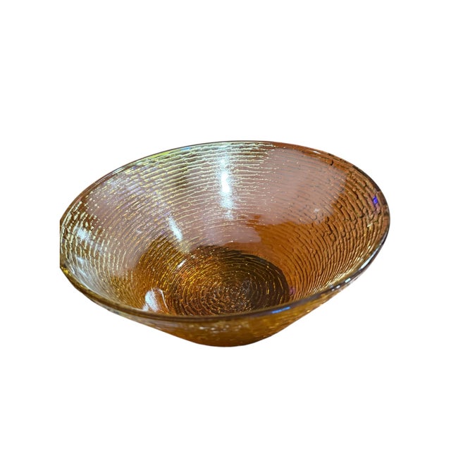 Vintage Amber Textured Art Glass Bowl | Mid Century Modern Decorative Centerpiece For Sale - Image 4 of 8