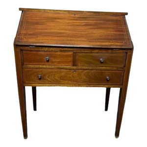 Early 20th Century Antique Edwardian Style Satinwood Inlaid Mahogany Slant -Front Desk