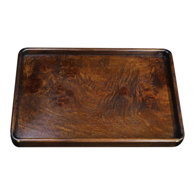 Huali Rosewood Burl Wood Tray With Brass Corners For Sale