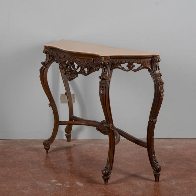 Baroque Baroque Style Carved Console Table with Pink Marble Top, 1960s For Sale - Image 3 of 18