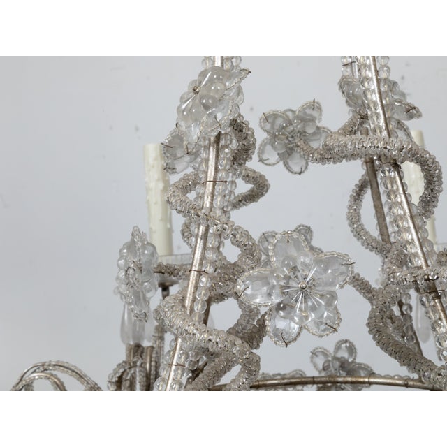 Italian 1920s Rock Crystal Beaded Eight-Light Chandelier with Rosettes For Sale - Image 4 of 12