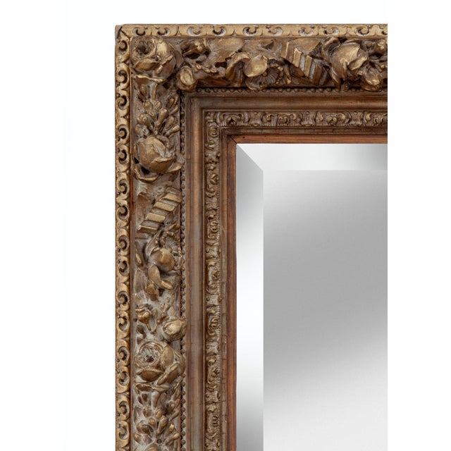 Late 19th Century Late 19th Century Ornate Deep Framed Beveled Mirror With Roses, Blossoms & Buds For Sale - Image 5 of 7