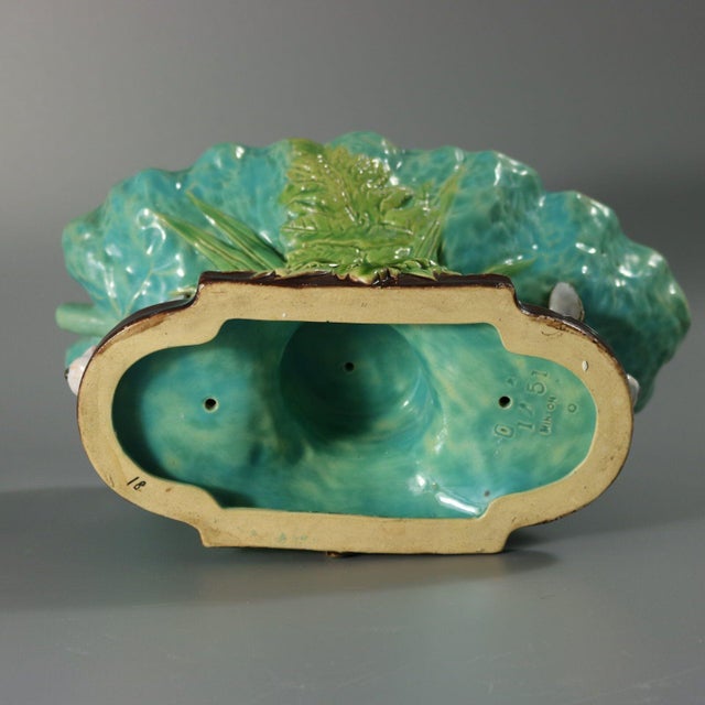 Minton Majolica Rabbits and Leaves Compote Bowl For Sale - Image 11 of 14