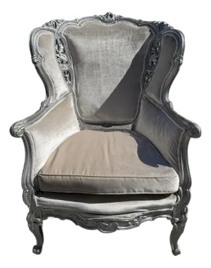 Vintage Painted Silver Leaf Upholstered Wingback Chair