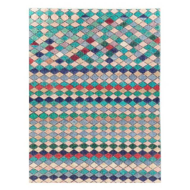 Modern Galerie Shabab Collection Mid-20th Century Handmade Turkish Accent Rug in Teal and Turquoise For Sale - Image 3 of 10