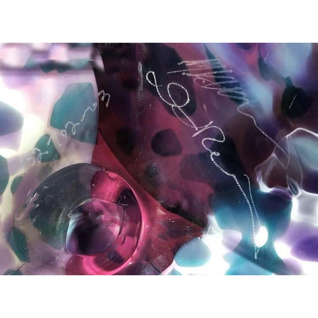 Huge 25" Hand-Blown Art Glass Wave Bowl Signed by H. Jensen & Wildfire 3 Views For Sale - Image 11 of 11