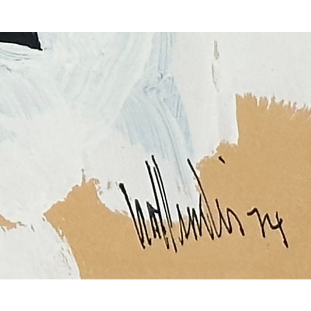 Vintage French Mid Century Black and White Abstract Bird Painting on Paper, Signed With Mat For Sale - Image 4 of 4