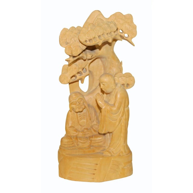 Zen Master Lecture Under Juniper Tree Box Wood Carving Figure N591S For Sale In San Francisco - Image 6 of 6