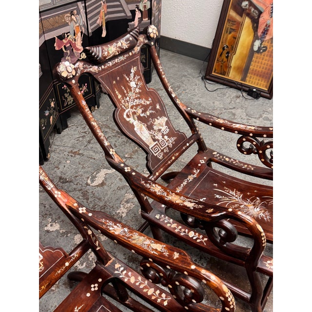 Shell Vintage Chinoiserie Mother-of-Pearl Moon Gazing Recliner Chairs, Pair For Sale - Image 7 of 12