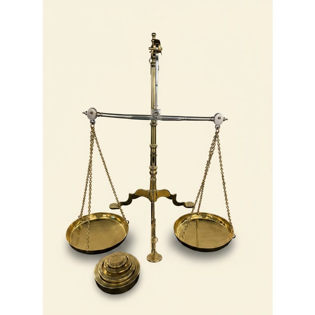 Metal Antique English Doyle & Son Brass Merchant Balance Scale With Avery Weights For Sale - Image 7 of 16