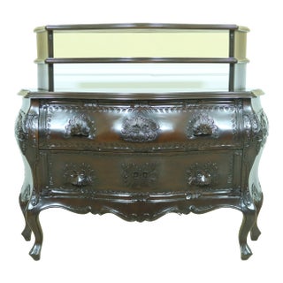 French Style Bombe 2 Drawer Commode W. Bookshelf For Sale