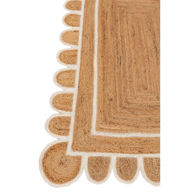 White Scallop White Jute Hand Made Rug 3x20 Ft. For Sale - Image 8 of 12