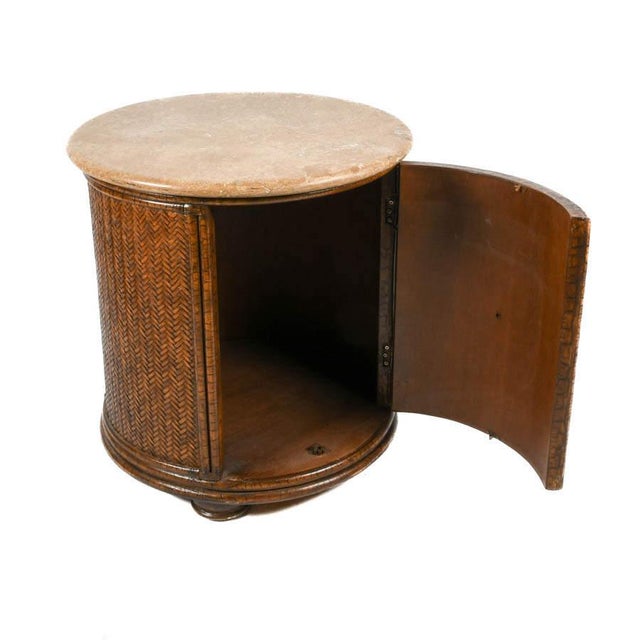 Early 21st Century Woven Bamboo Cylinder Side Table With Travertine Top, Coastal Organic Style For Sale - Image 5 of 7