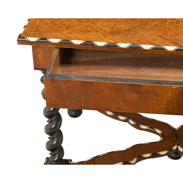 19th-Century Dutch Baroque Revival Marquetry Table W/ Ebonized Barley-Twist Legs For Sale - Image 9 of 12