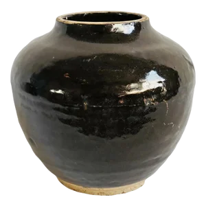 Vintage Small Black Ceramic Jar