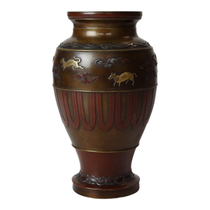 Japanese Meiji Period Mixed Metal & Bronze Vase With Figural Elements C1910