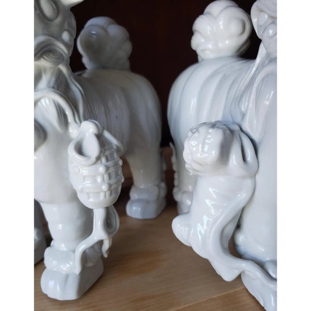 Large Mirrored Blanc De Chine Guardian Lions - Pair of Dehua Foo Dogs For Sale In Los Angeles - Image 6 of 10