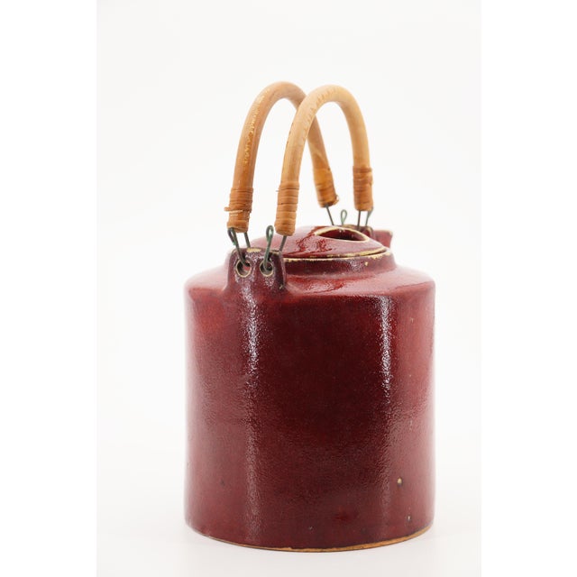 1900s Chinese Oxblood Glaze Stoneware Teapot With Bamboo Handles For Sale - Image 10 of 13