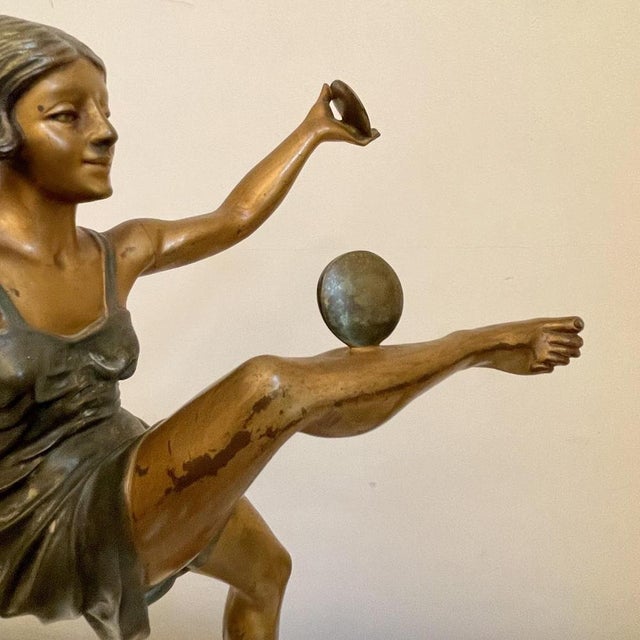 Leonildo Giannoni, Art Deco Nude Dancer with Discs, 1930s, Polychrome Bronze For Sale - Image 4 of 12