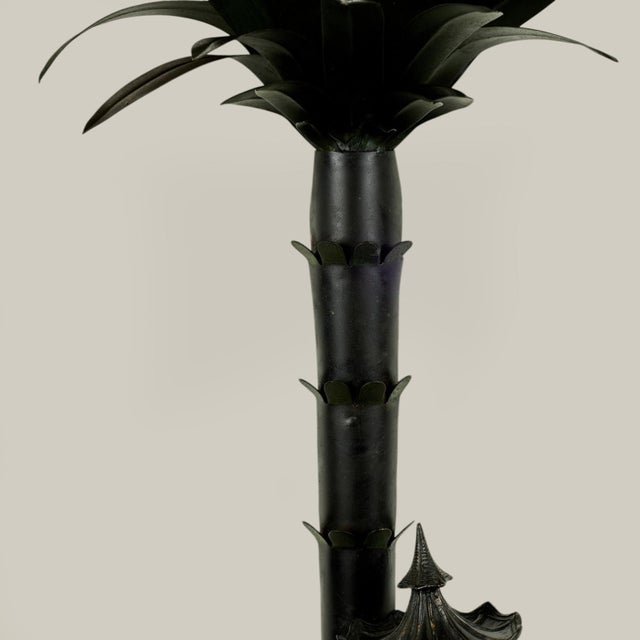 Pair of Vintage Italian Tole Chinoiserie Palm Tree Wall Sconces For Sale - Image 12 of 15