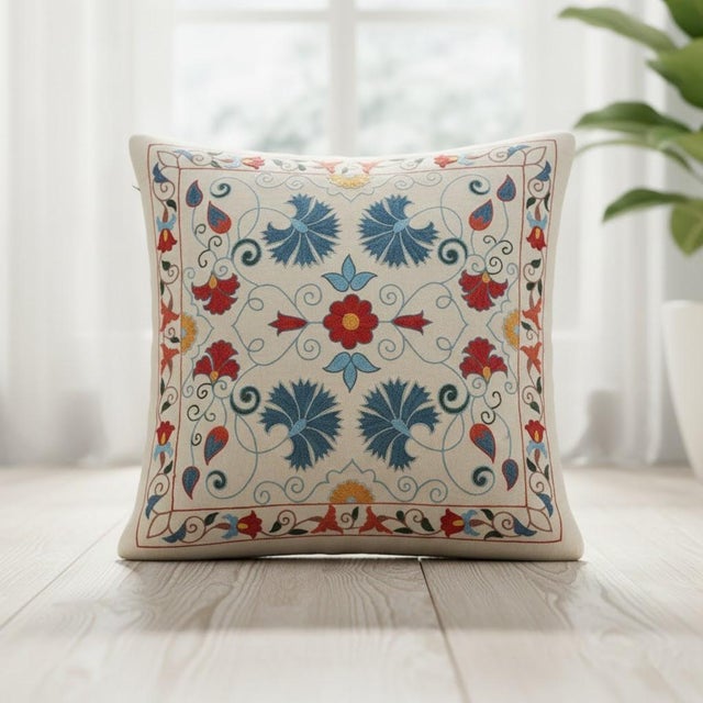 New Hand-Embroidered 100% Silk Cushion Cover – Authentic Uzbek Textile Art Elevate your home décor with this exquisite...