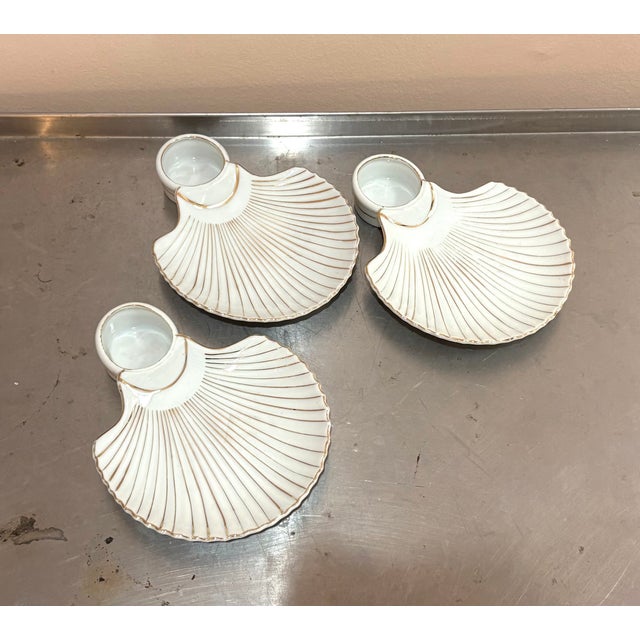 Mid-Century Modern White/Gold Shell Appetizer Serving Dishes Set of 3 For Sale - Image 3 of 6