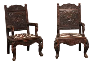 Mid 20th Century Elaborately-Carved Armchairs with Zebra-printed Seats