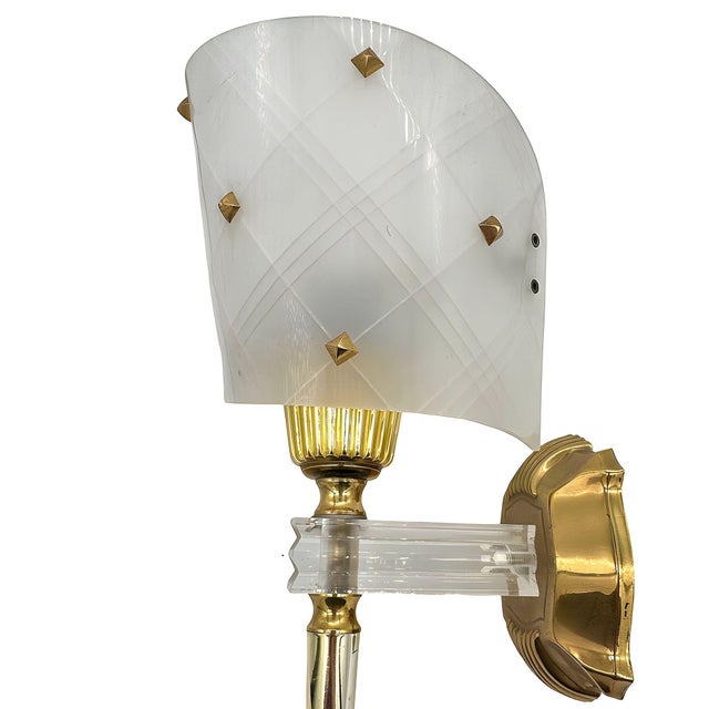 Set of 3 French MCM Brass & Lucite Wall Sconces by Pierre Guariche for Luminaires For Sale In Los Angeles - Image 6 of 8