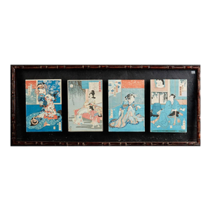 Vintage Faux Bamboo Framed Japanese Prints