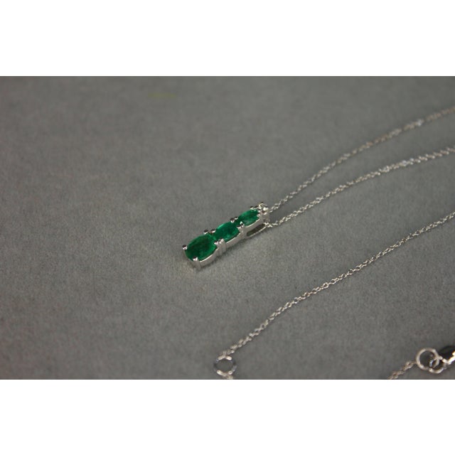 Oval Shape Drop Shape Emerald Diamond 18 Karat White Gold Chain Pendant Necklace For Sale - Image 14 of 15