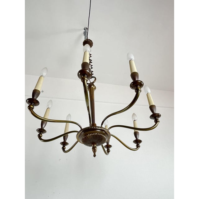 Mid-Century Eight-Light Brass Chandelier, 1950s For Sale - Image 6 of 8
